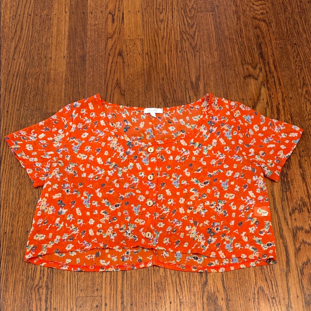 3 for $20 Y2K 90s Revival dELiA*s Red Floral Sheer Button-Front Top Small